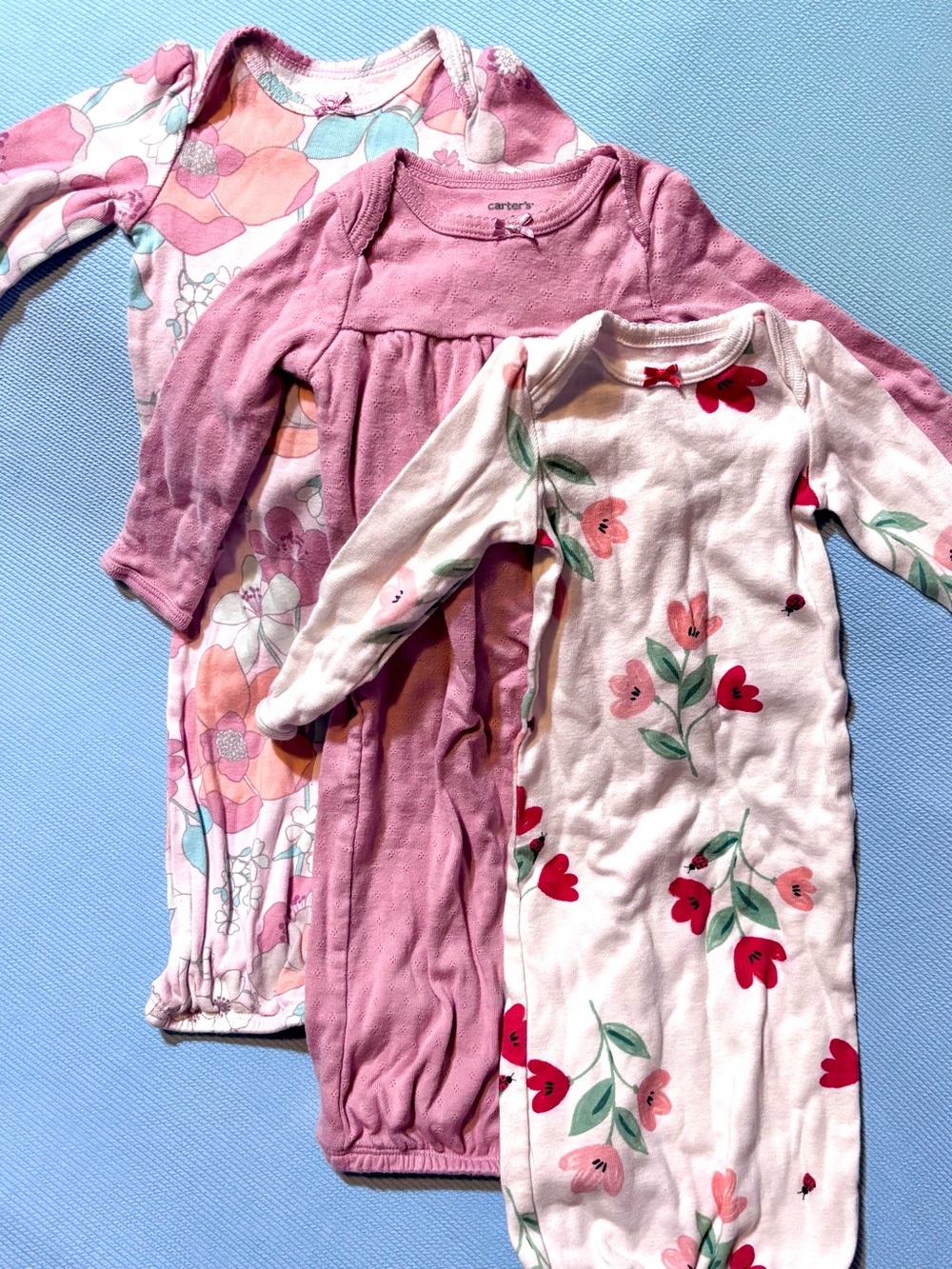 Carter's Newborn Pink Floral & Solid Long-Sleeve Sleep Sacks - 3 Pack